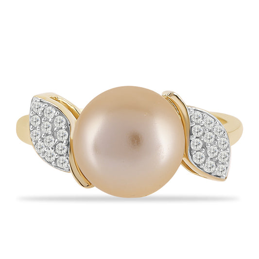 Inel din Argint 925 Placat cu Aur ( 2.9 grame ) cu Perlă de Apă Dulce culoare Aurie și Topaz Alb 4.85 Carate