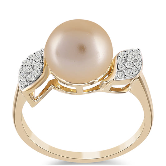 Inel din Argint 925 Placat cu Aur ( 2.9 grame ) cu Perlă de Apă Dulce culoare Aurie și Topaz Alb 4.85 Carate