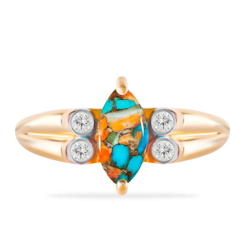 Inel din Argint 925 Placat cu Aur ( 3.23 grame ) cu Turcoaz Oyster și Topaz Alb 1.45 Carate