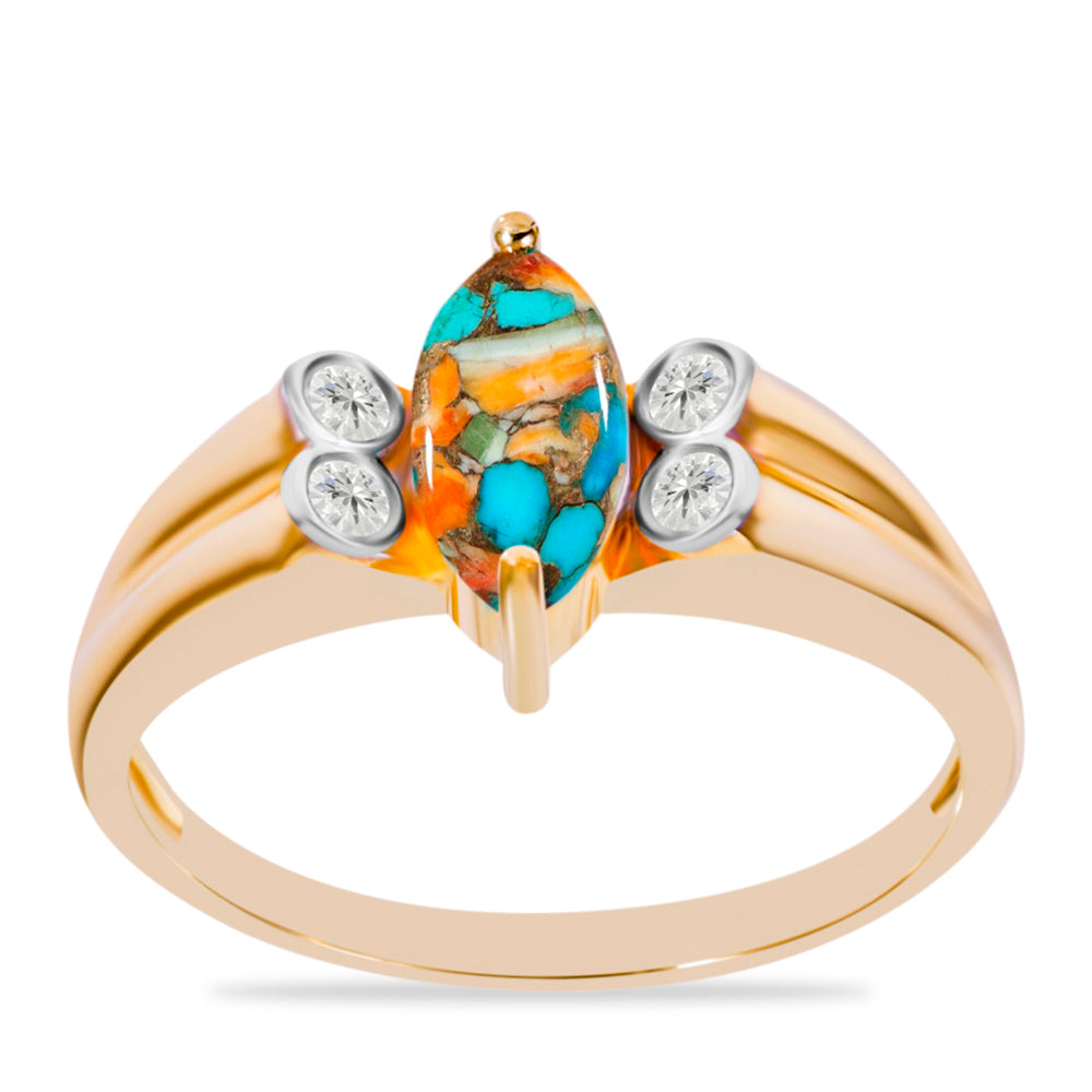 Inel din Argint 925 Placat cu Aur ( 3.23 grame ) cu Turcoaz Oyster și Topaz Alb 1.45 Carate