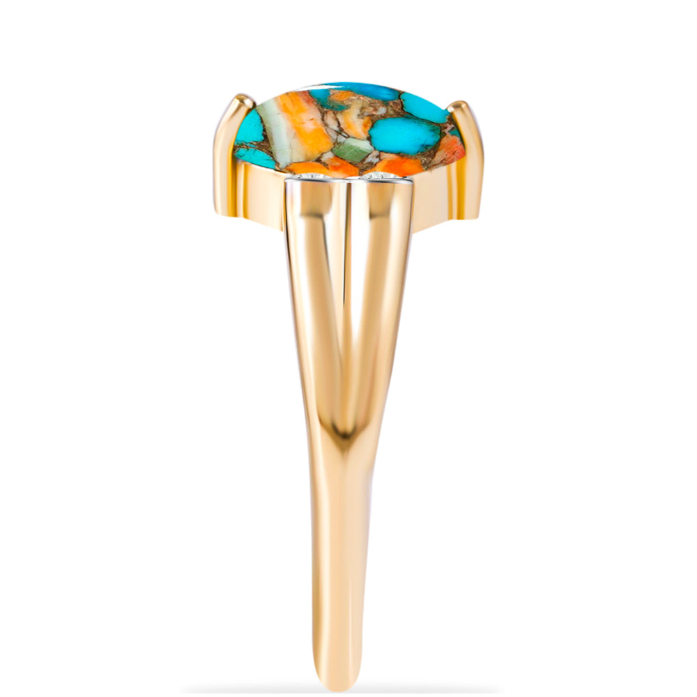 Inel din Argint 925 Placat cu Aur ( 3.23 grame ) cu Turcoaz Oyster și Topaz Alb 1.45 Carate 3 