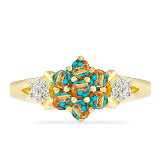 Inel din Argint 925 Placat cu Aur ( 3.35 grame ) cu Turcoaz Oyster și Topaz Alb 1.23 Carate