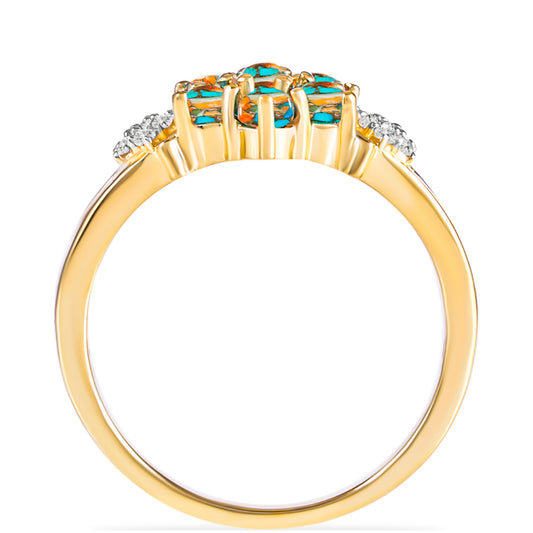 Inel din Argint 925 Placat cu Aur ( 3.35 grame ) cu Turcoaz Oyster și Topaz Alb 1.23 Carate