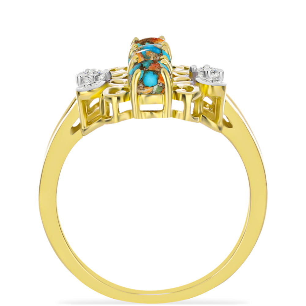 Inel din Argint 925 Placat cu Aur ( 3.86 grame ) cu Turcoaz Oyster și Topaz Alb 1.8 Carate 2 