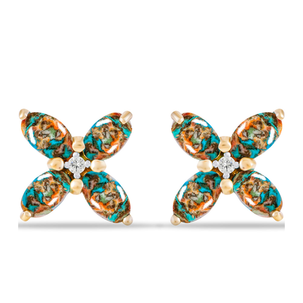 Cercei din Argint 925 Placat cu Aur ( 1.77 grame ) cu Turcoaz Oyster și Topaz Alb 2.38 Carate 1 