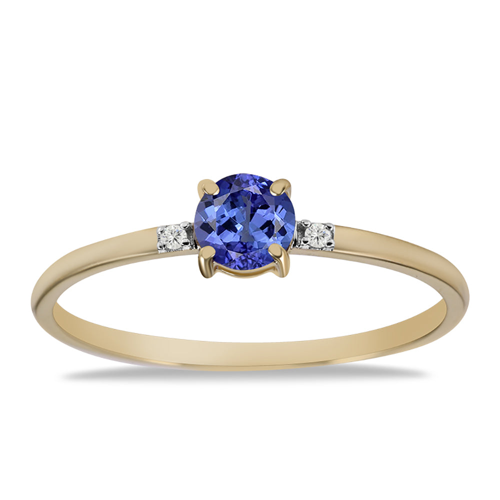 Inel din Aur de 9K ( 0.98 grame ) cu Tanzanit AAA și Zircon Alb Natural 0.55 Carate