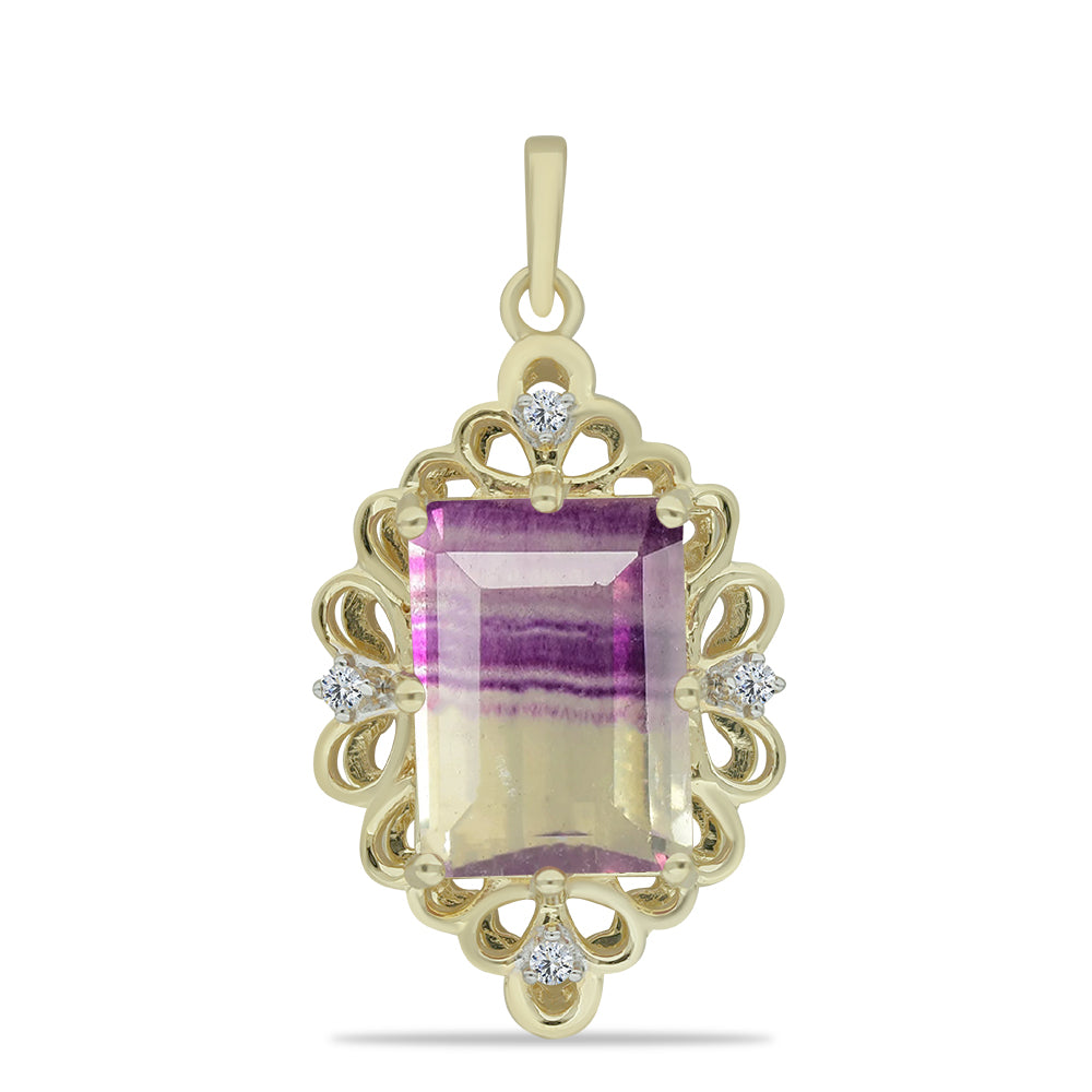 Pandantiv din Argint 925 Placat cu Aur ( 2.58 grame ) cu Fluorit Violet și Topaz Alb 8.95 Carate