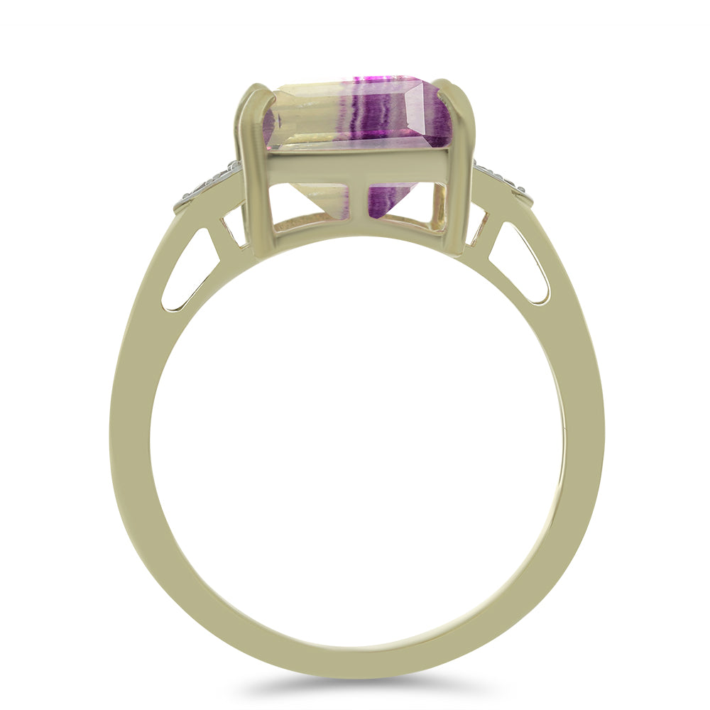 Inel din Argint 925 Placat cu Aur ( 3.19 grame ) cu Fluorit Violet și Topaz Alb 7.22 Carate