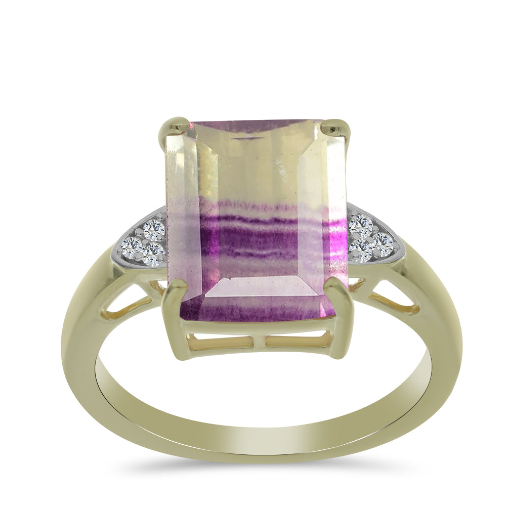Inel din Argint 925 Placat cu Aur ( 3.19 grame ) cu Fluorit Violet și Topaz Alb 7.22 Carate 3 