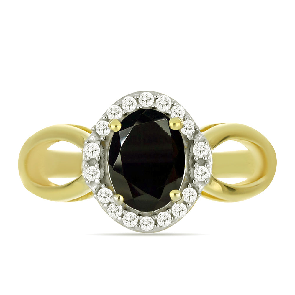 Inel din Argint 925 Placat cu Aur ( 3.1 grame ) cu Onix Negru și Topaz Alb 1.68 Carate 1 