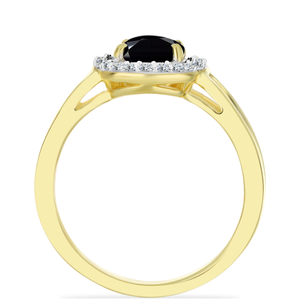 Inel din Argint 925 Placat cu Aur ( 3.1 grame ) cu Onix Negru și Topaz Alb 1.68 Carate 2 