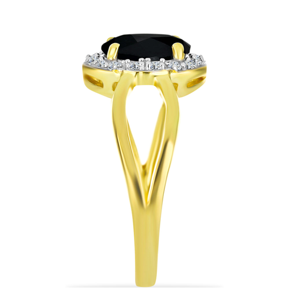 Inel din Argint 925 Placat cu Aur ( 3.1 grame ) cu Onix Negru și Topaz Alb 1.68 Carate