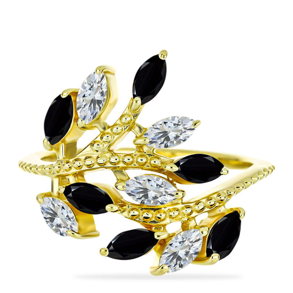 Inel din Argint 925 Placat cu Aur ( 4.02 grame ) cu Onix Negru și Topaz Alb 2.11 Carate 1 