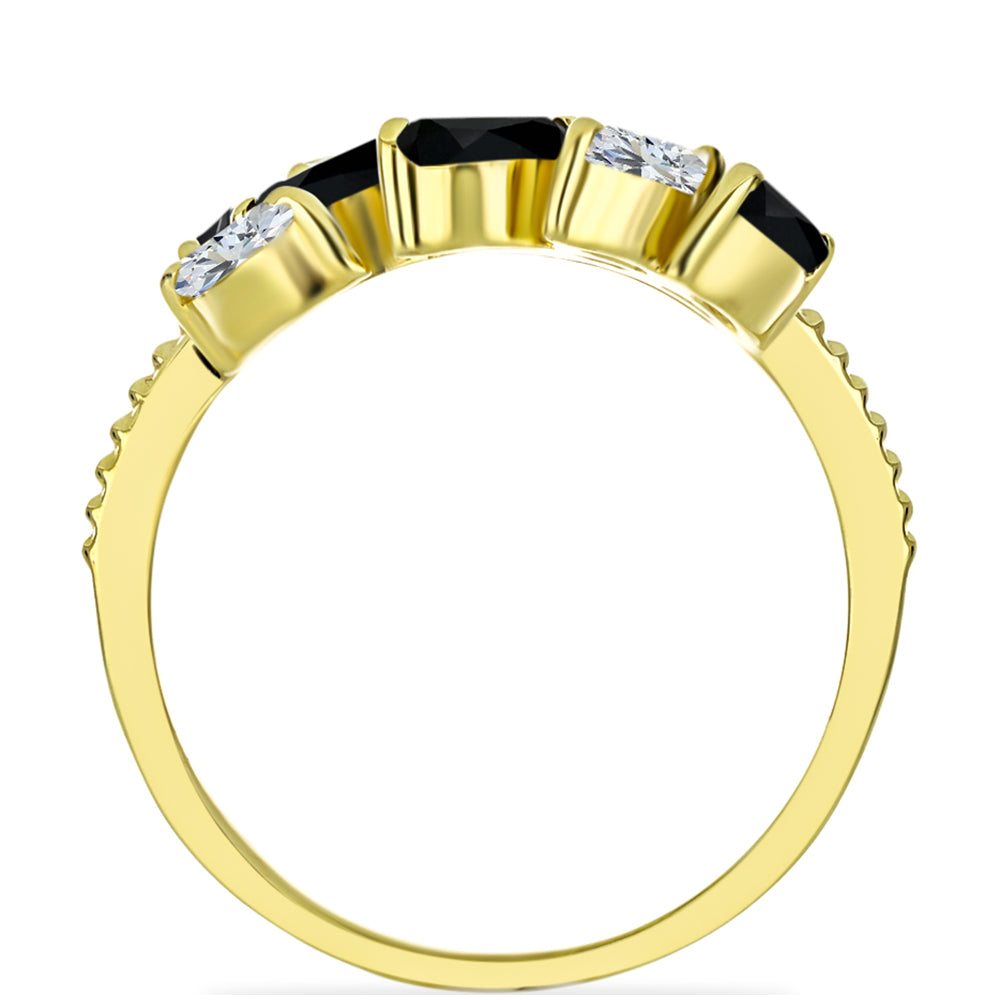 Inel din Argint 925 Placat cu Aur ( 4.02 grame ) cu Onix Negru și Topaz Alb 2.11 Carate 2 