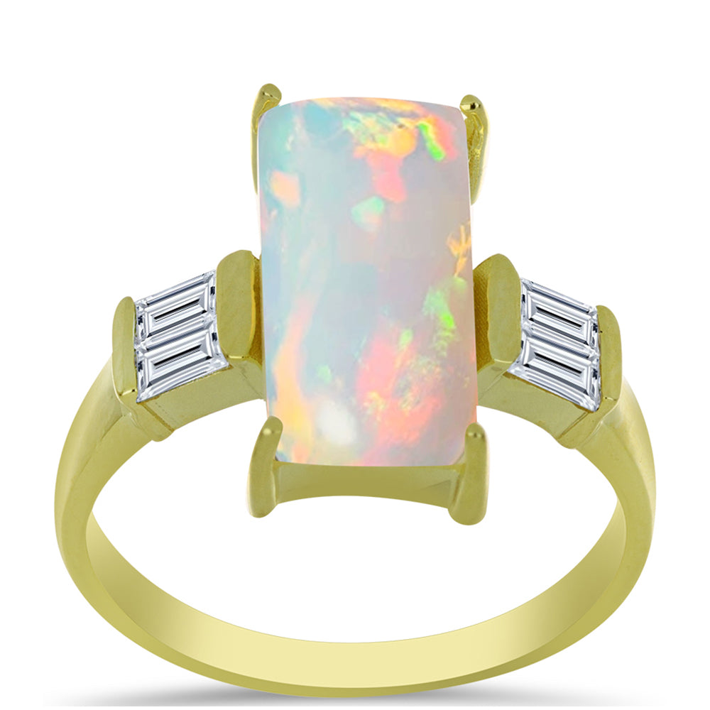 Inel din Argint 925 Placat cu Aur ( 2.33 grame ) cu Opal Welo și Zircon Alb 2.98 Carate 3 