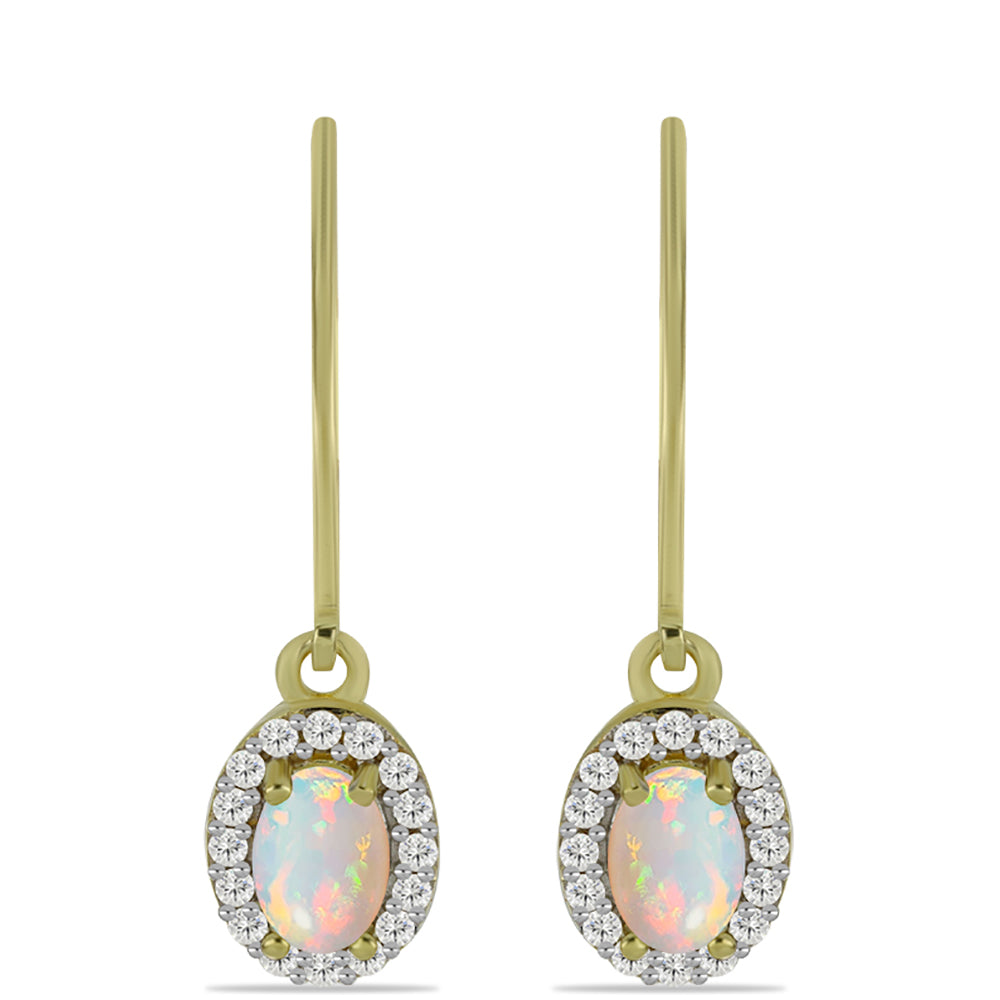 Cercei din Argint 925 Placat cu Aur ( 2.48 grame ) cu Opal Welo și Topaz Alb 1.08 Carate 1 