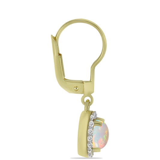 Cercei din Argint 925 Placat cu Aur ( 2.48 grame ) cu Opal Welo și Topaz Alb 1.08 Carate