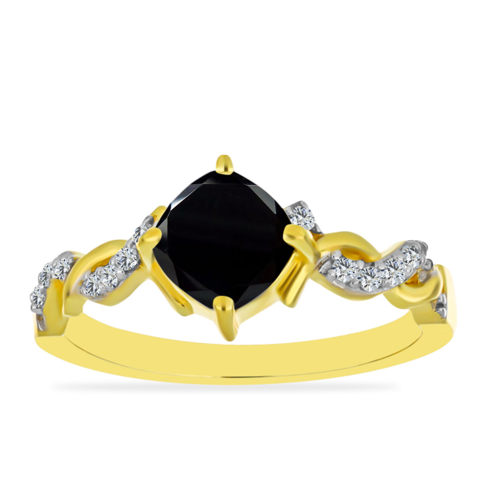 Inel din Argint 925 Placat cu Aur ( 2.16 grame ) cu Onix Negru și Topaz Alb 0.92 Carate