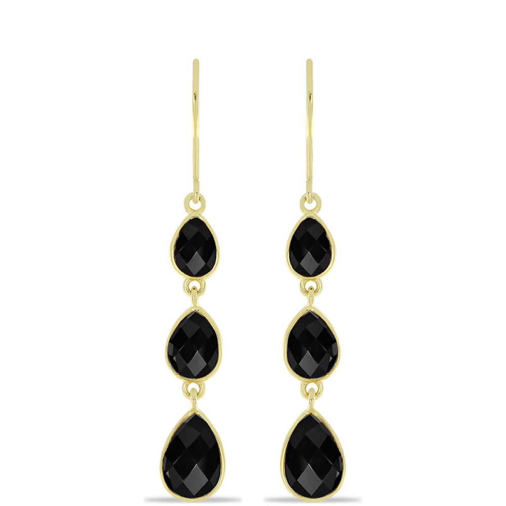 Cercei din Argint 925 Placat cu Aur ( 1.55 grame ) cu Onix Negru 6.75 Carate