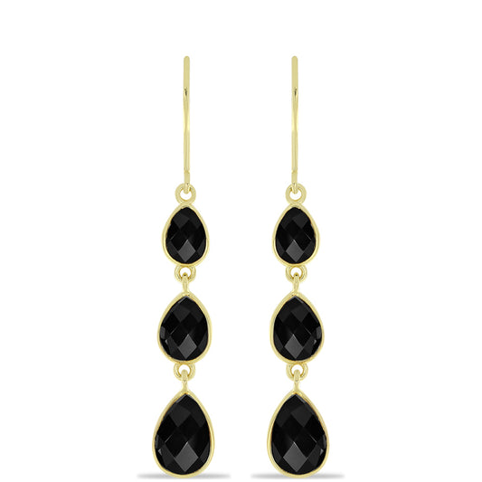 Cercei din Argint 925 Placat cu Aur ( 1.55 grame ) cu Onix Negru 6.75 Carate