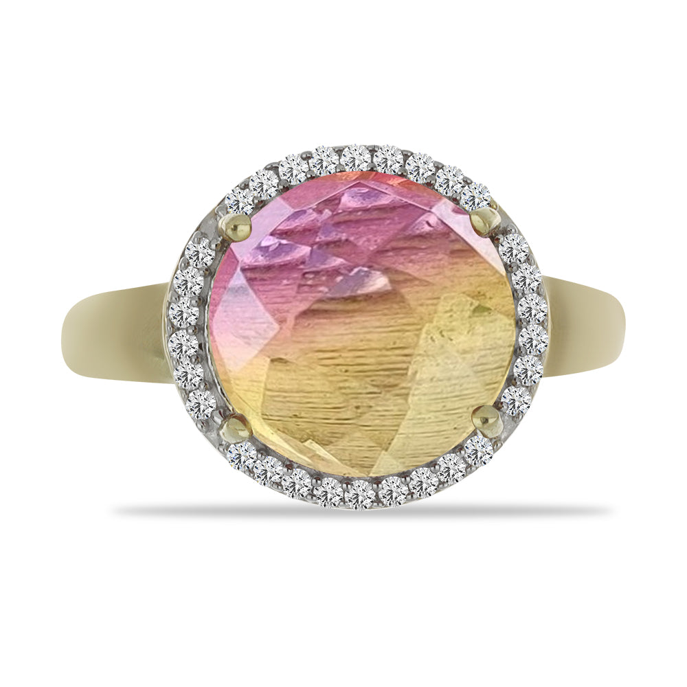 Inel din Argint 925 Placat cu Aur ( 4.16 grame ) cu Fluorit Violet și Topaz Alb 7.75 Carate 1 