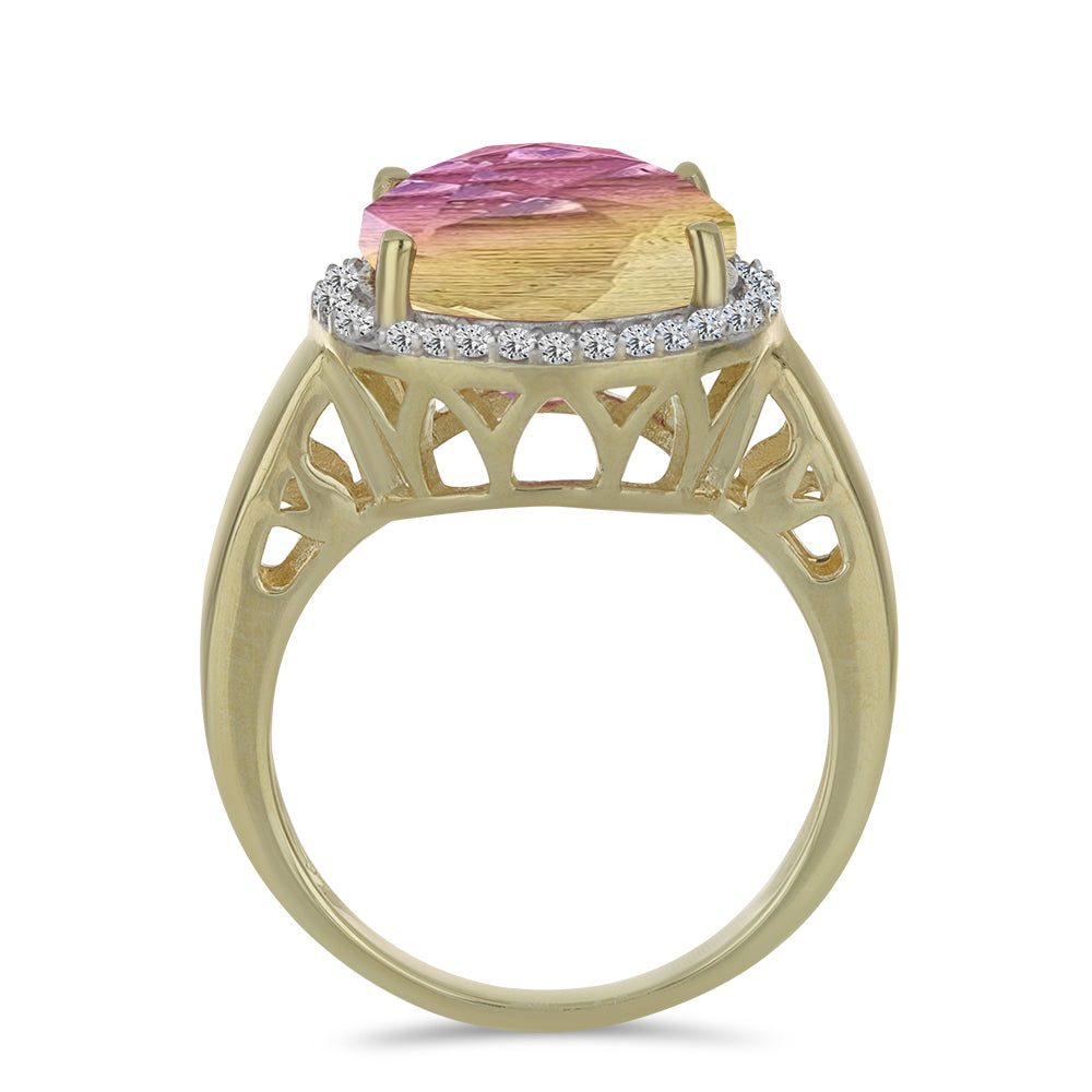 Inel din Argint 925 Placat cu Aur ( 4.16 grame ) cu Fluorit Violet și Topaz Alb 7.75 Carate