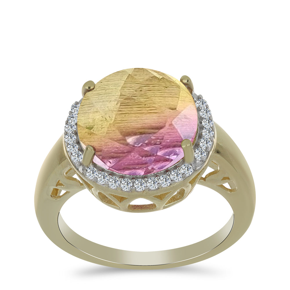 Inel din Argint 925 Placat cu Aur ( 4.16 grame ) cu Fluorit Violet și Topaz Alb 7.75 Carate