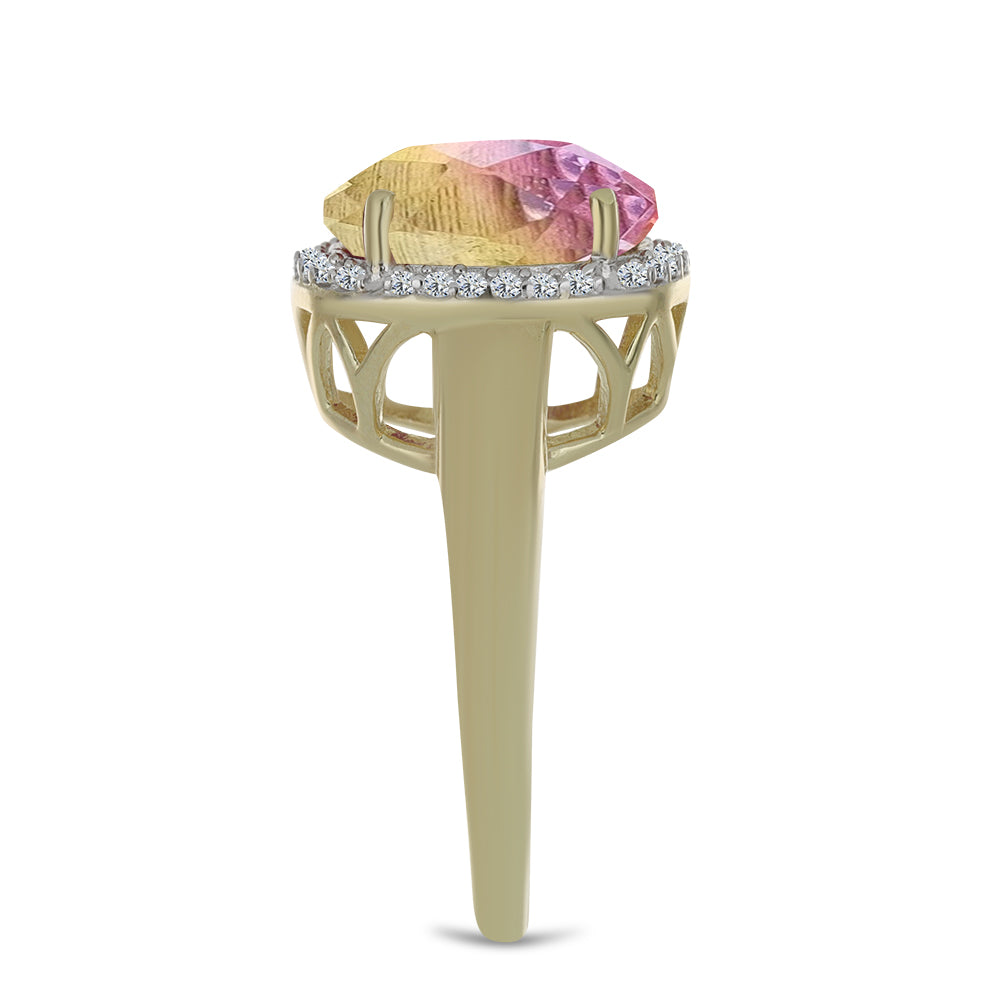 Inel din Argint 925 Placat cu Aur ( 4.16 grame ) cu Fluorit Violet și Topaz Alb 7.75 Carate 4 