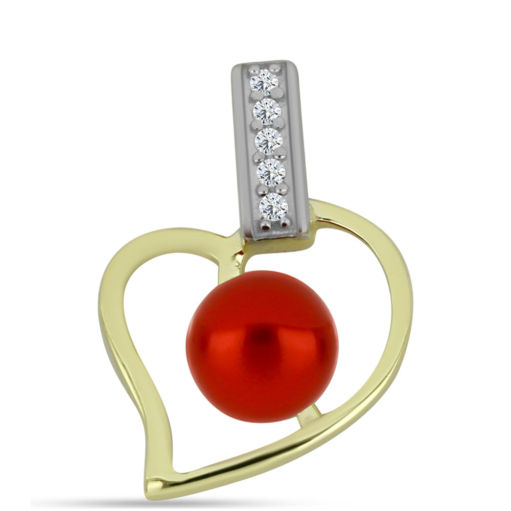 Pandantiv din Argint 925 Placat cu Aur ( 0.92 grame ) cu Perlă de apă dulce roșie și Topaz Alb 1.12 Carate