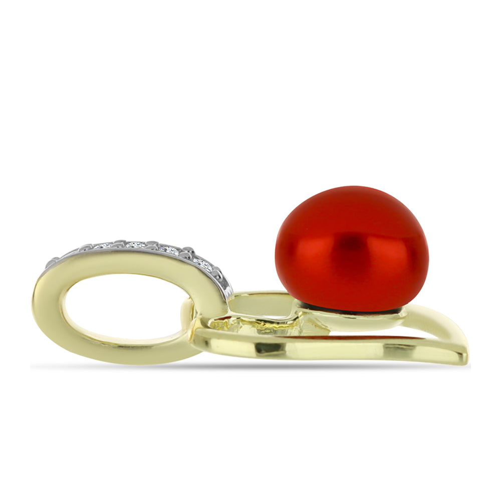 Pandantiv din Argint 925 Placat cu Aur ( 0.92 grame ) cu Perlă de apă dulce roșie și Topaz Alb 1.12 Carate 2 