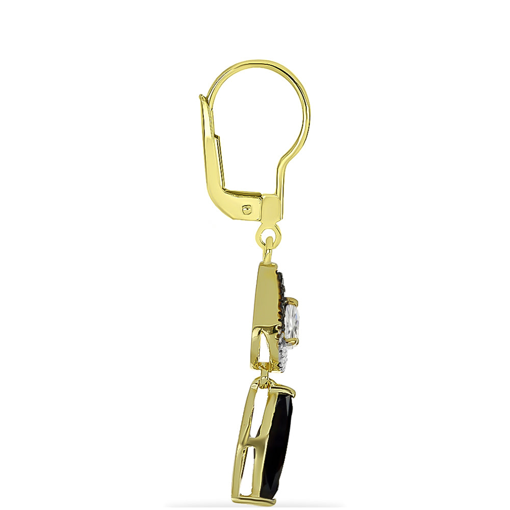 Cercei din Argint 925 Placat cu Aur ( 3.38 grame ) cu Onix Negru și Topaz Alb 3.14 Carate 2 