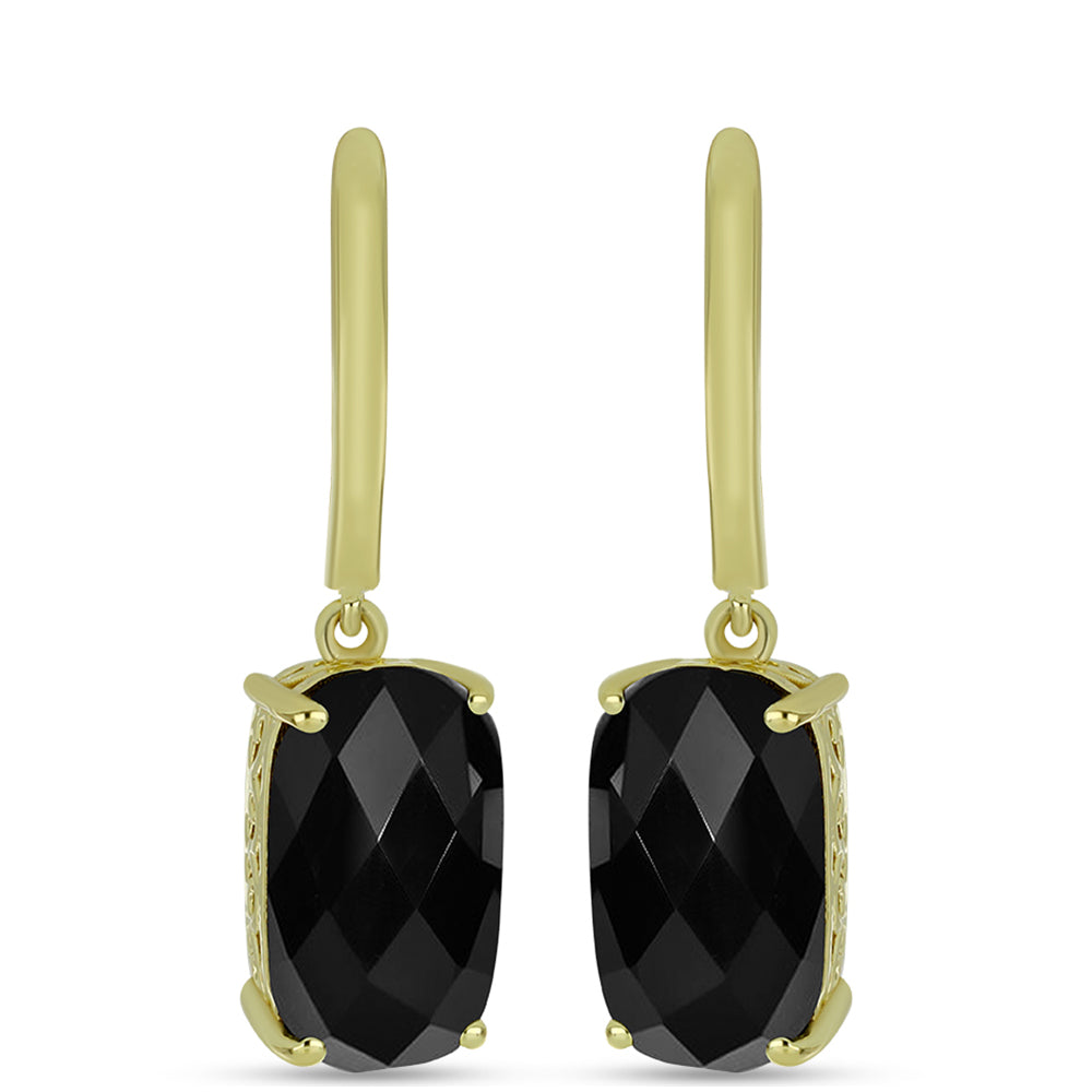 Cercei din Argint 925 Placat cu Aur ( 3.9 grame ) cu Onix Negru 8.57 Carate 1 