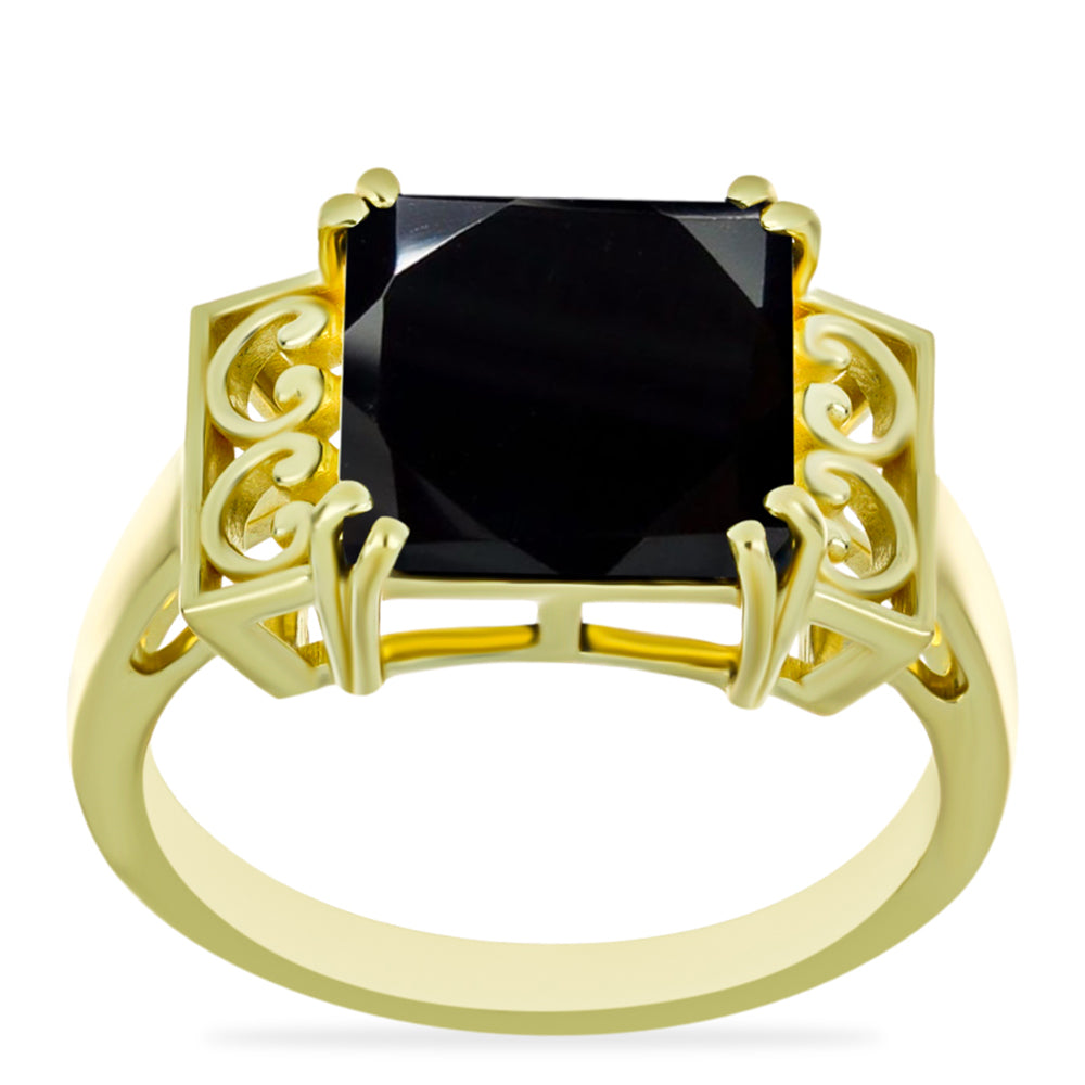 Inel din Argint 925 Placat cu Aur ( 3.8 grame ) cu Onix Negru 5.33 Carate 3 