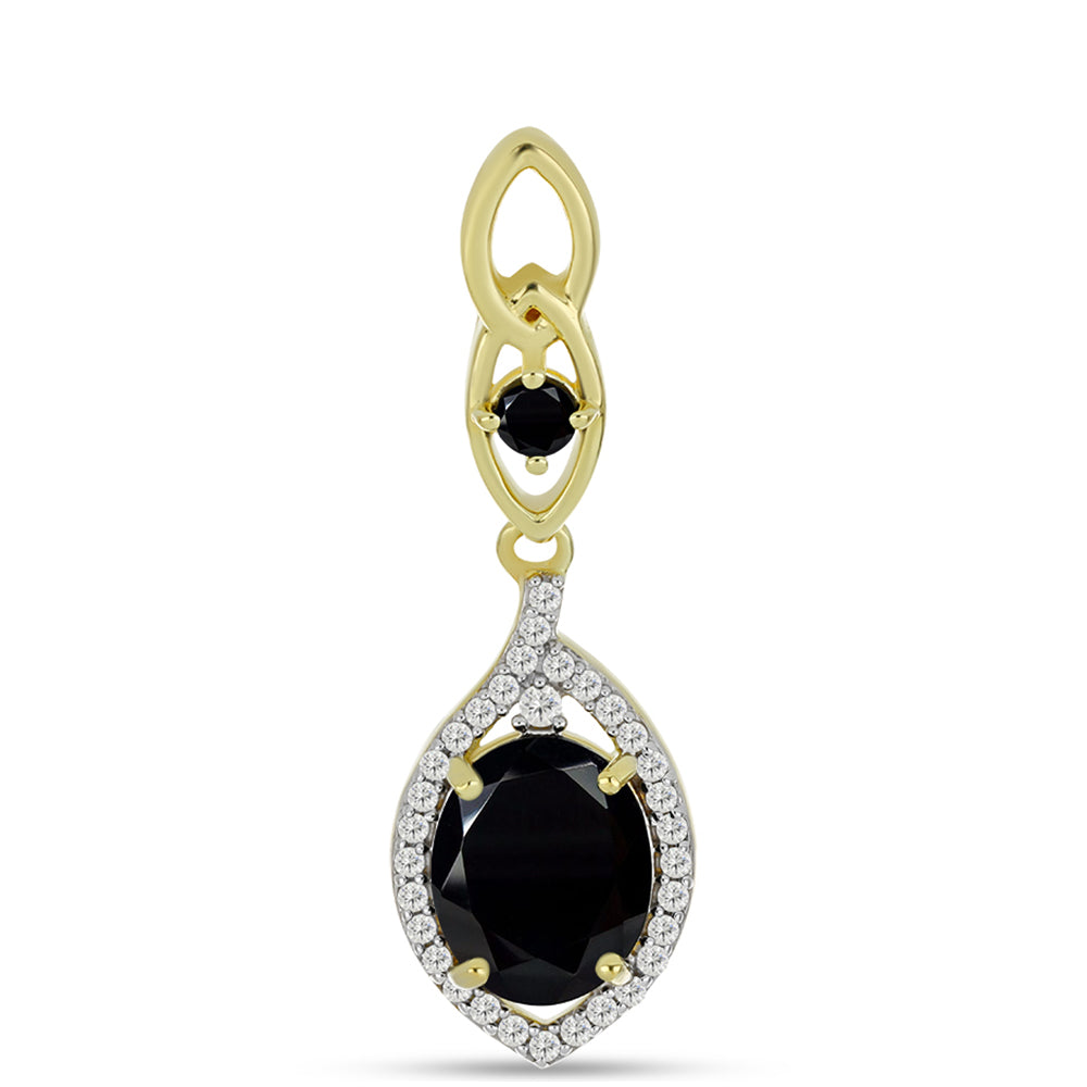 Pandantiv din Argint 925 Placat cu Aur ( 2.16 grame ) cu Onix Negru și Topaz Alb 2.59 Carate