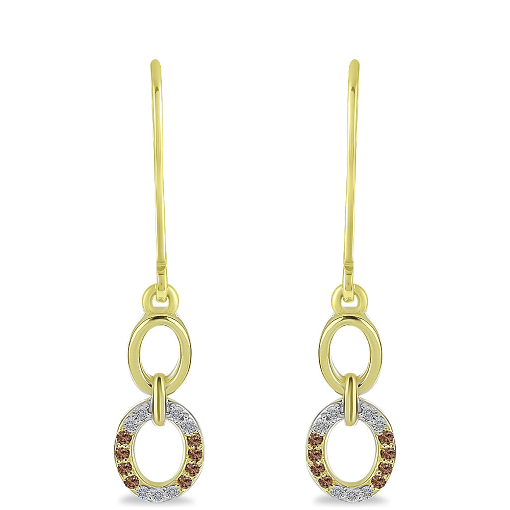 Cercei din Argint 925 Placat cu Aur ( 2.46 grame ) cu Diamant de culoarea Șampaniei și Diamant Alb 0.21 Carate 1 