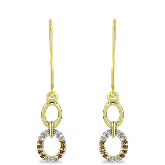 Cercei din Argint 925 Placat cu Aur ( 2.46 grame ) cu Diamant de culoarea Șampaniei și Diamant Alb 0.21 Carate