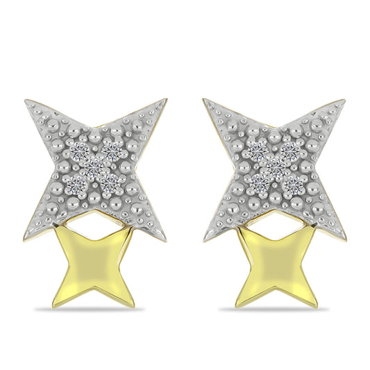 Cercei din Argint 925 Placat cu Aur ( 1.6 grame ) cu Diamant Alb 0.06 Carate