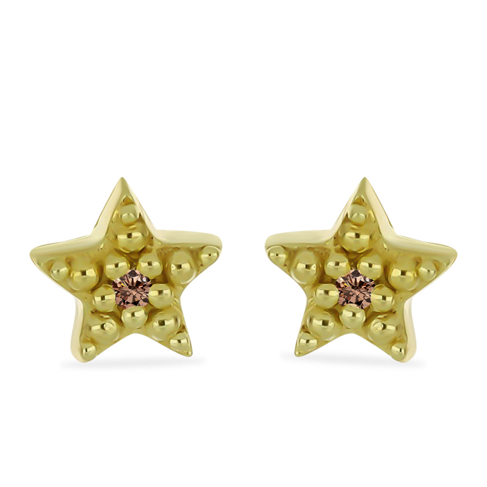 Cercei din Argint 925 Placat cu Aur ( 0.63 grame ) cu Diamant de culoarea Șampaniei 0.01 Carate 1 