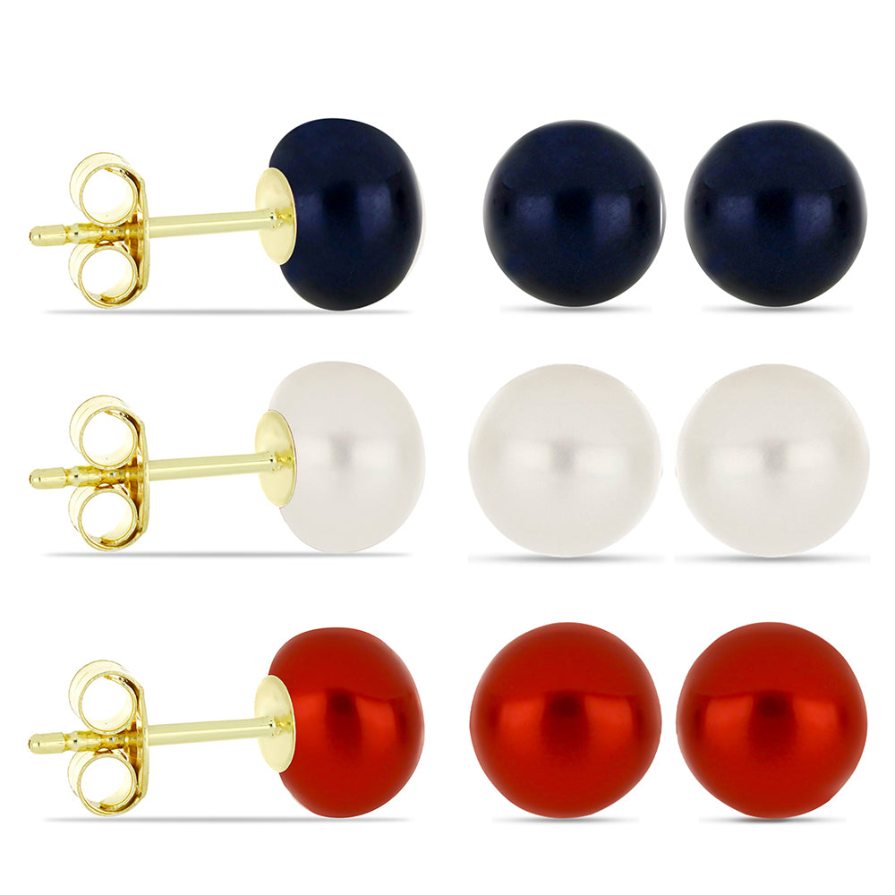 Set din Argint 925 Placat cu Aur ( 1.62 grame ) cu Perlă de apă dulce roșie și Perlă Albă de Cultură 8.73 Carate ( Cercei ) 1 