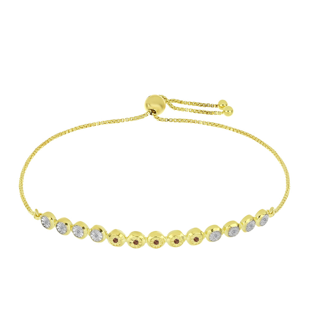 Brățară din Argint 925 Placat cu Aur ( 4.65 grame ) cu Diamant de culoarea Șampaniei și Diamant Alb 0.08 Carate 1 