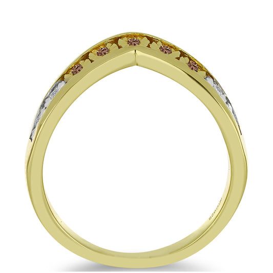 Inel din Argint 925 Placat cu Aur ( 3.16 grame ) cu Diamant de culoarea Șampaniei și Diamant Alb 0.06 Carate