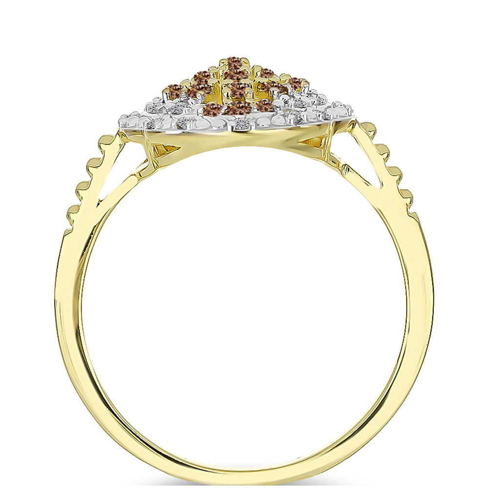 Inel din Argint 925 Placat cu Aur ( 3.45 grame ) cu Diamant de culoarea Șampaniei și Diamant Alb 0.37 Carate