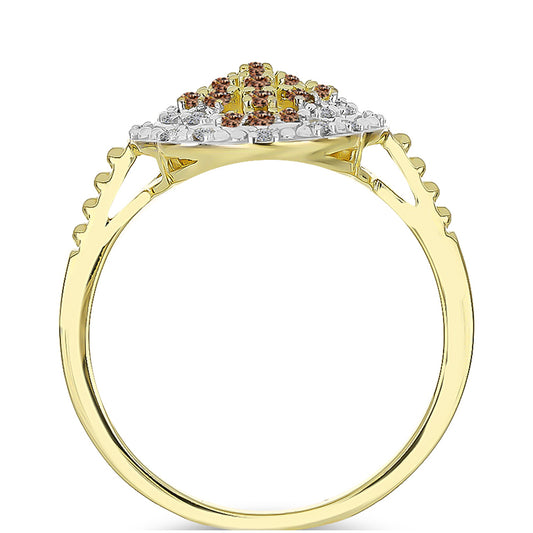 Inel din Argint 925 Placat cu Aur ( 3.45 grame ) cu Diamant de culoarea Șampaniei și Diamant Alb 0.37 Carate