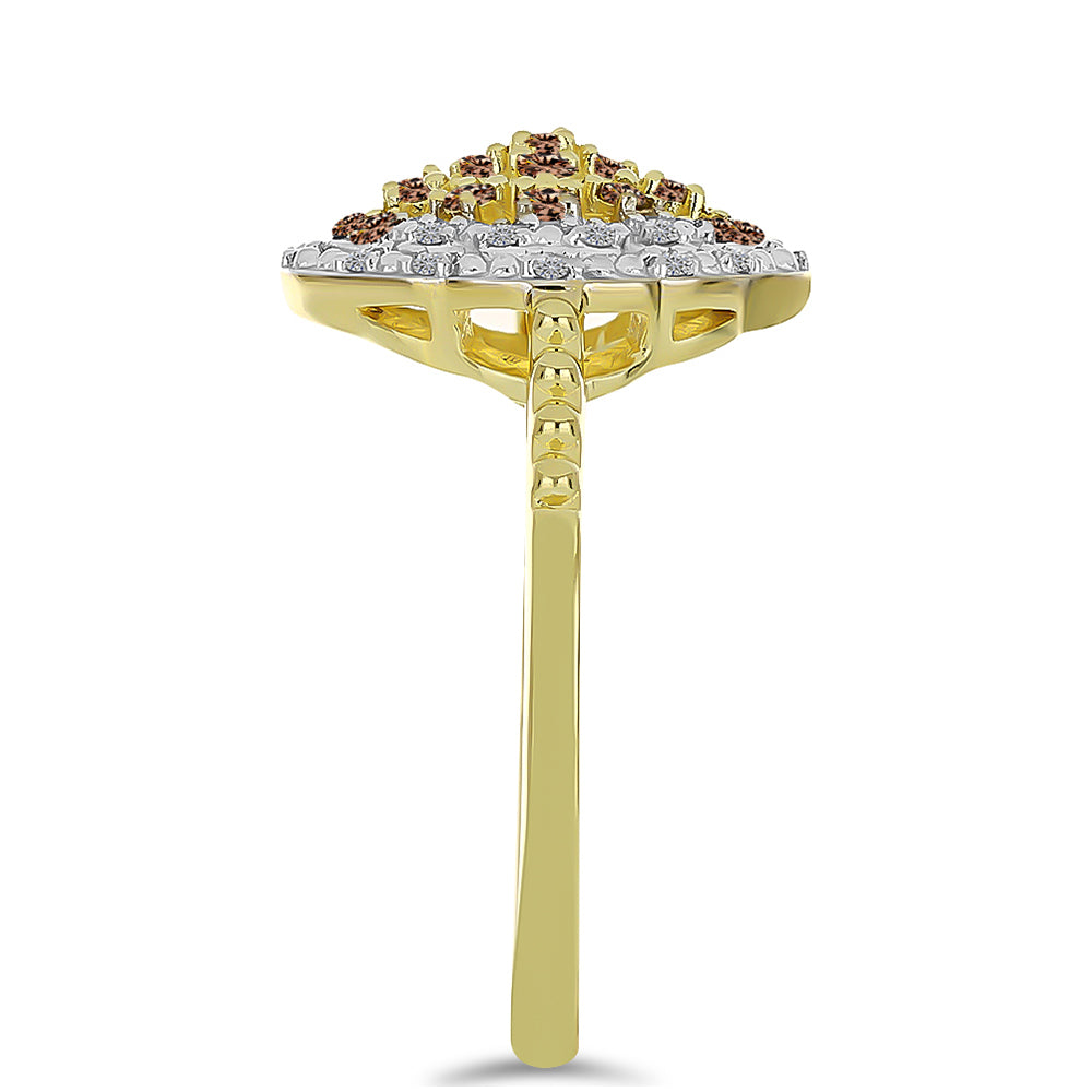 Inel din Argint 925 Placat cu Aur ( 3.45 grame ) cu Diamant de culoarea Șampaniei și Diamant Alb 0.37 Carate