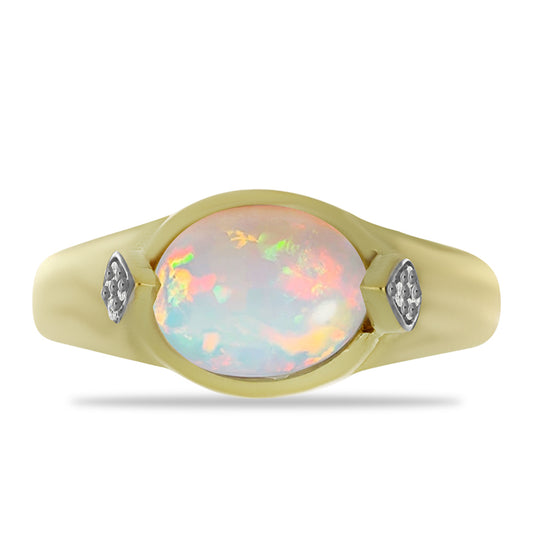Inel din Argint 925 Placat cu Aur ( 3.32 grame ) cu Opal Welo și Topaz Alb 1.6 Carate