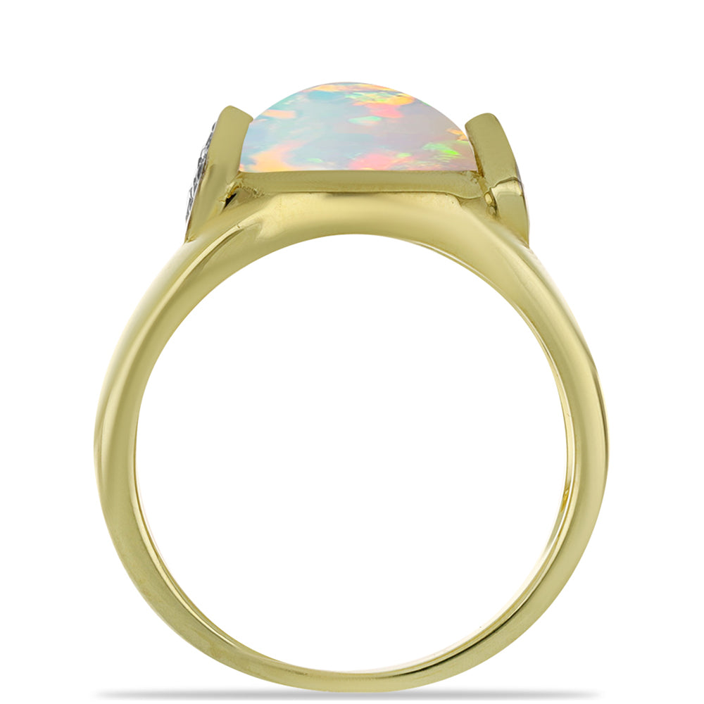 Inel din Argint 925 Placat cu Aur ( 3.32 grame ) cu Opal Welo și Topaz Alb 1.6 Carate