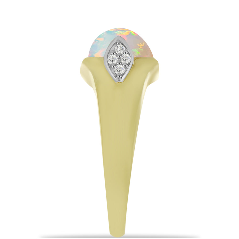 Inel din Argint 925 Placat cu Aur ( 3.32 grame ) cu Opal Welo și Topaz Alb 1.6 Carate 4 