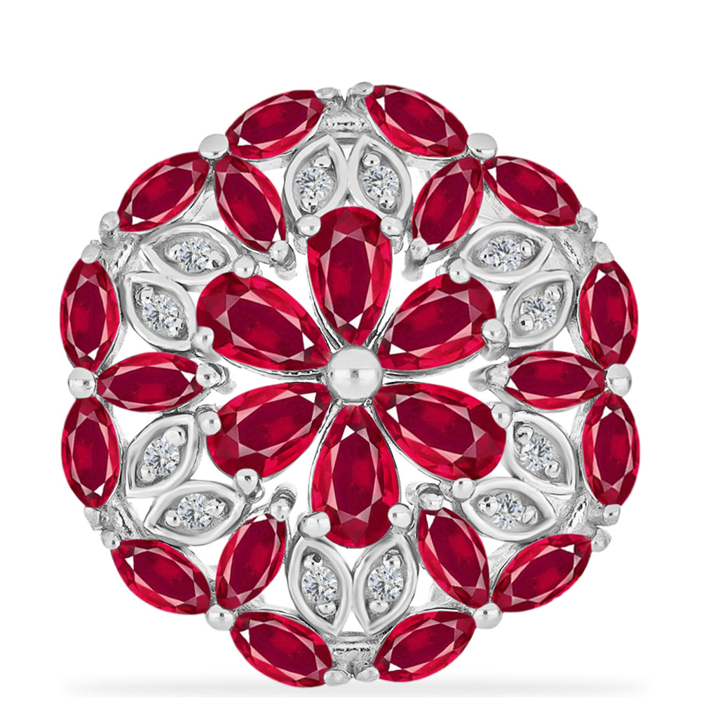 Inel din Argint 925 ( 4.48 grame ) cu Rubin Malagasy și Diamant Alb 3.9 Carate 1 