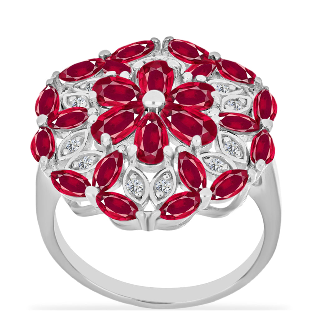 Inel din Argint 925 ( 4.48 grame ) cu Rubin Malagasy și Diamant Alb 3.9 Carate 3 