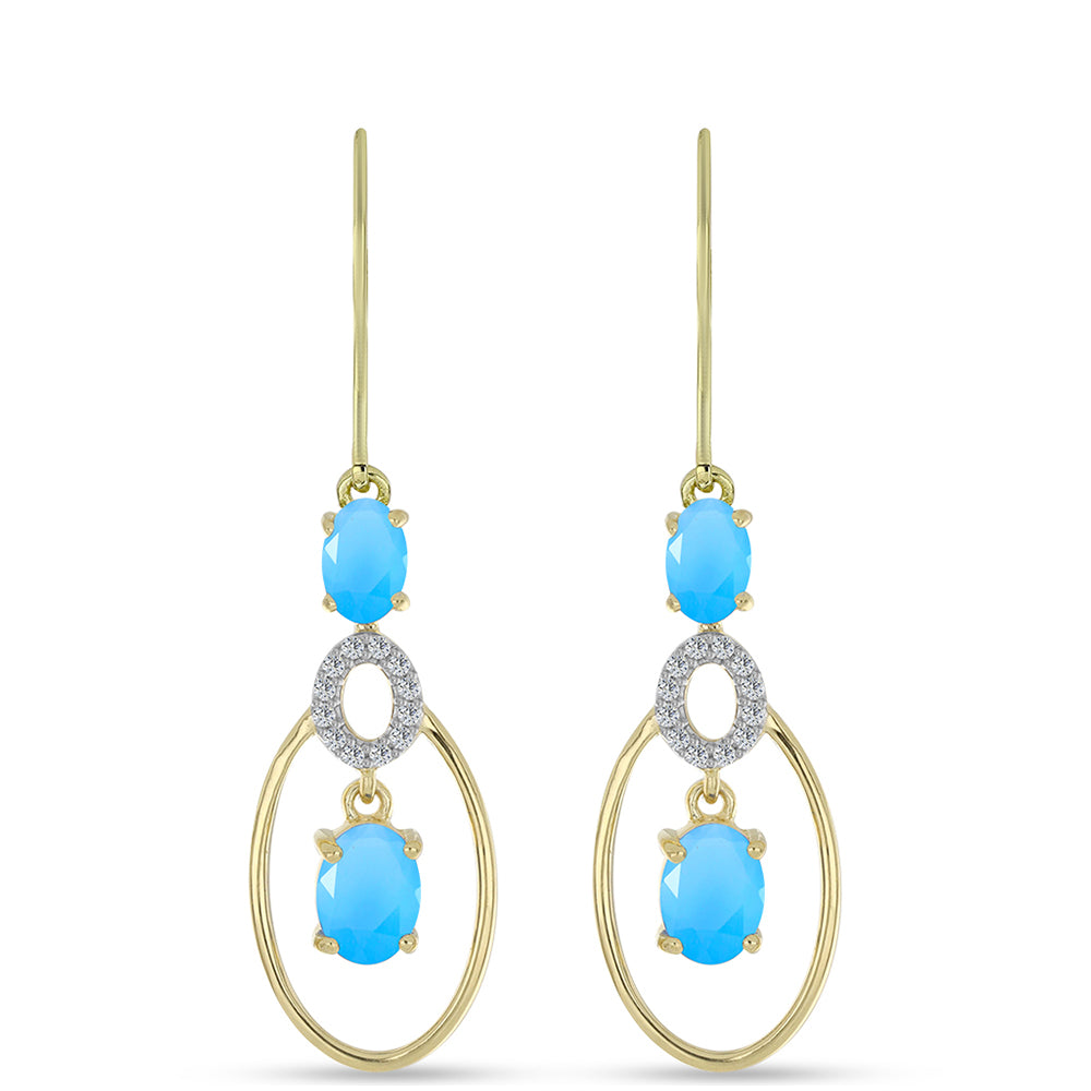 Cercei din Argint 925 Placat cu Aur ( 4.33 grame ) cu Calcedonie de Apă și Topaz Alb 2.47 Carate 1 